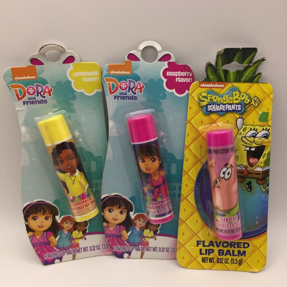 Lotta Luv Set 3 Flavor Lip Balm Dora Lemonade Raspberry SpongeBob Strawberry